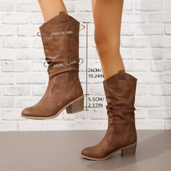 Women’s Western Mid‑Calf Cowboy Boots | Comfy Block Heel