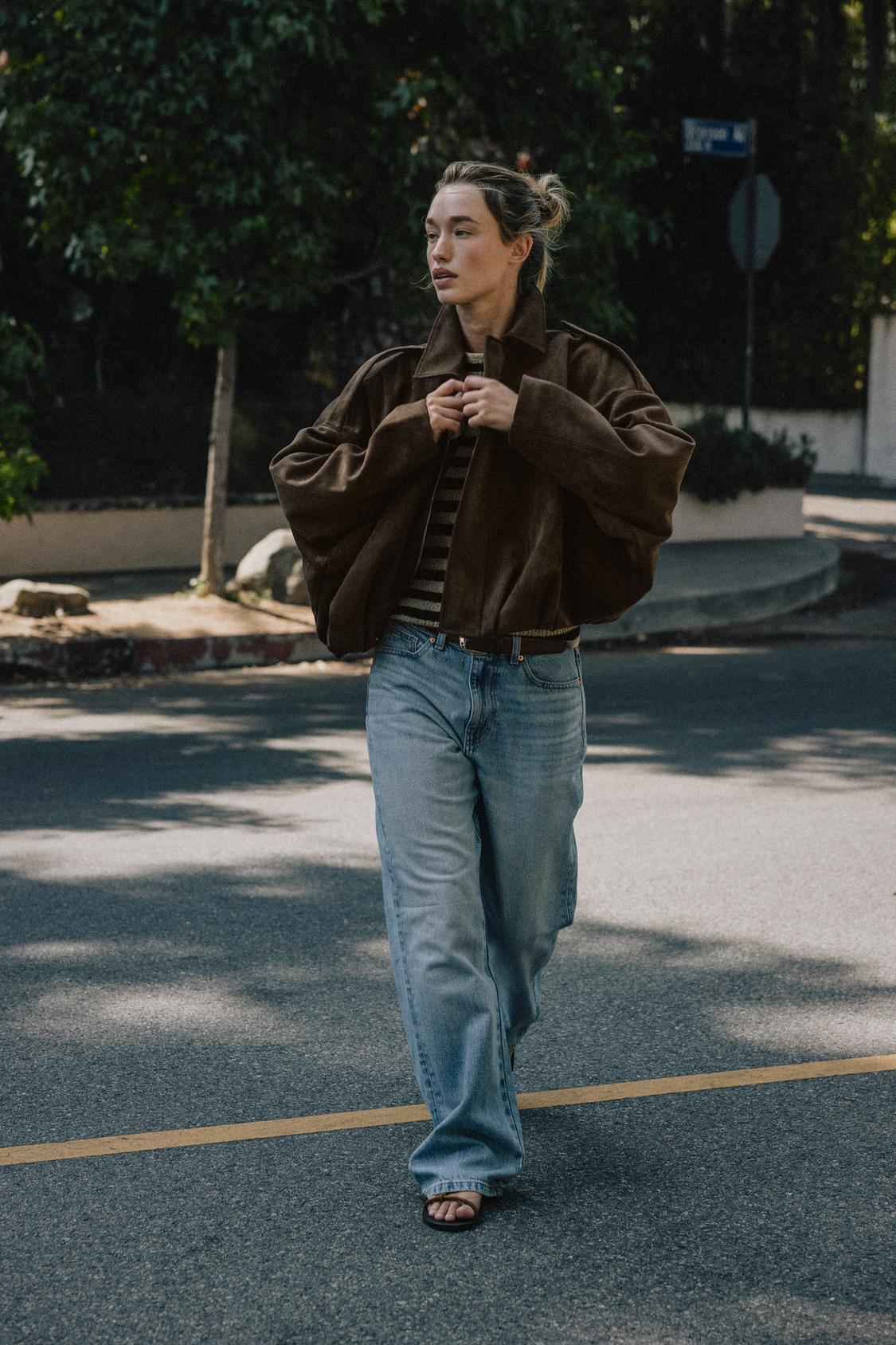 SUEDE EFFECT BOMBER JACKET.