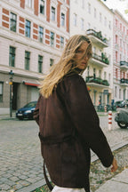 Suede Effect Belted Jacket.
