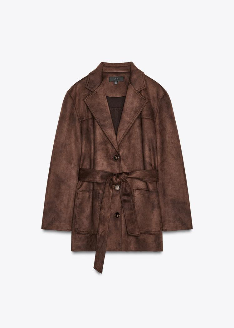 Suede Effect Belted Jacket.