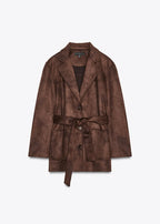Suede Effect Belted Jacket.