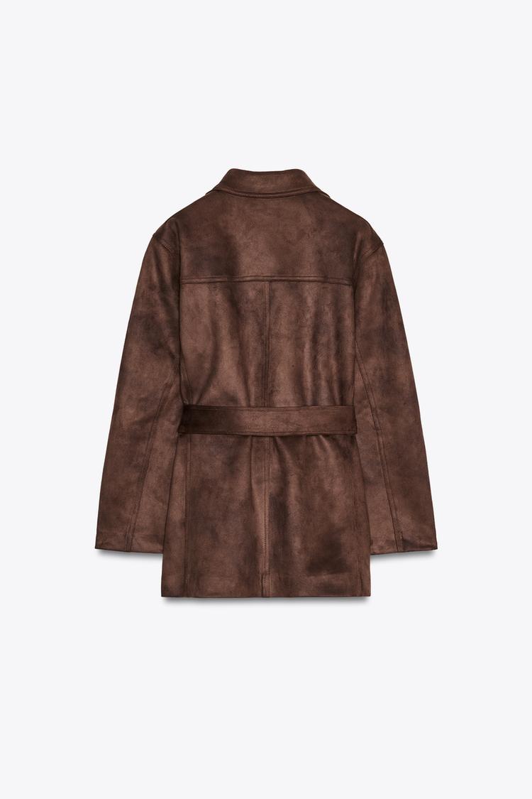 Suede Effect Belted Jacket.