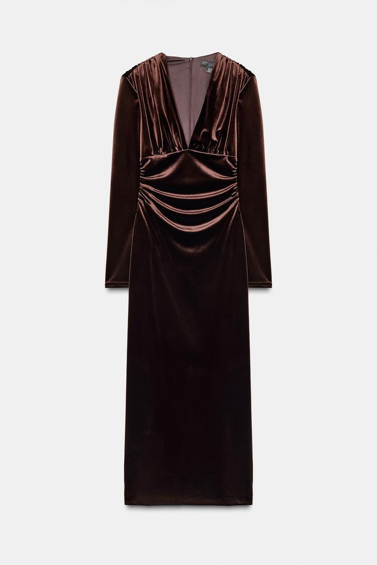 Draped Velvet Midi Dress