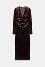 Draped Velvet Midi Dress