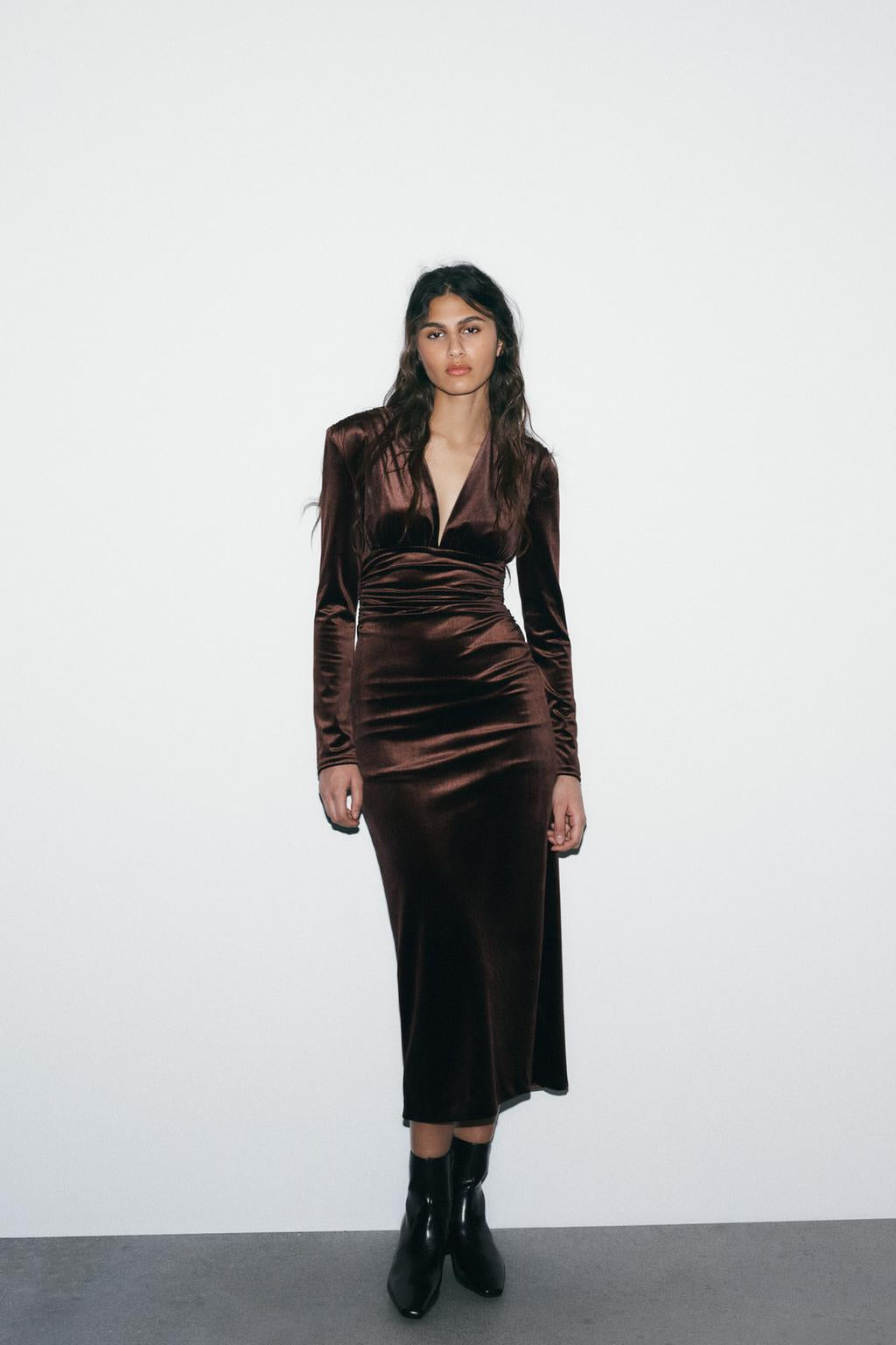 Draped Velvet Midi Dress