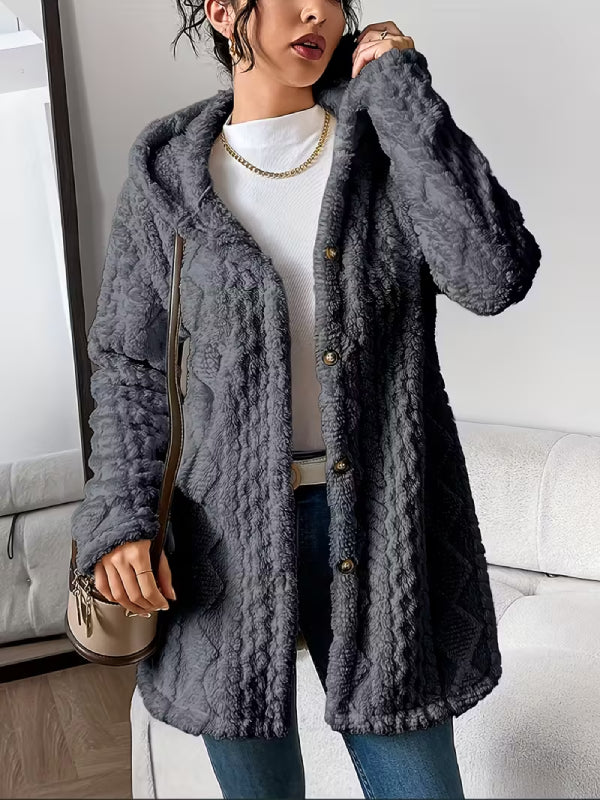 Soft Plush Fleece Coat – Relaxed Fit Quilted Winter Jacket