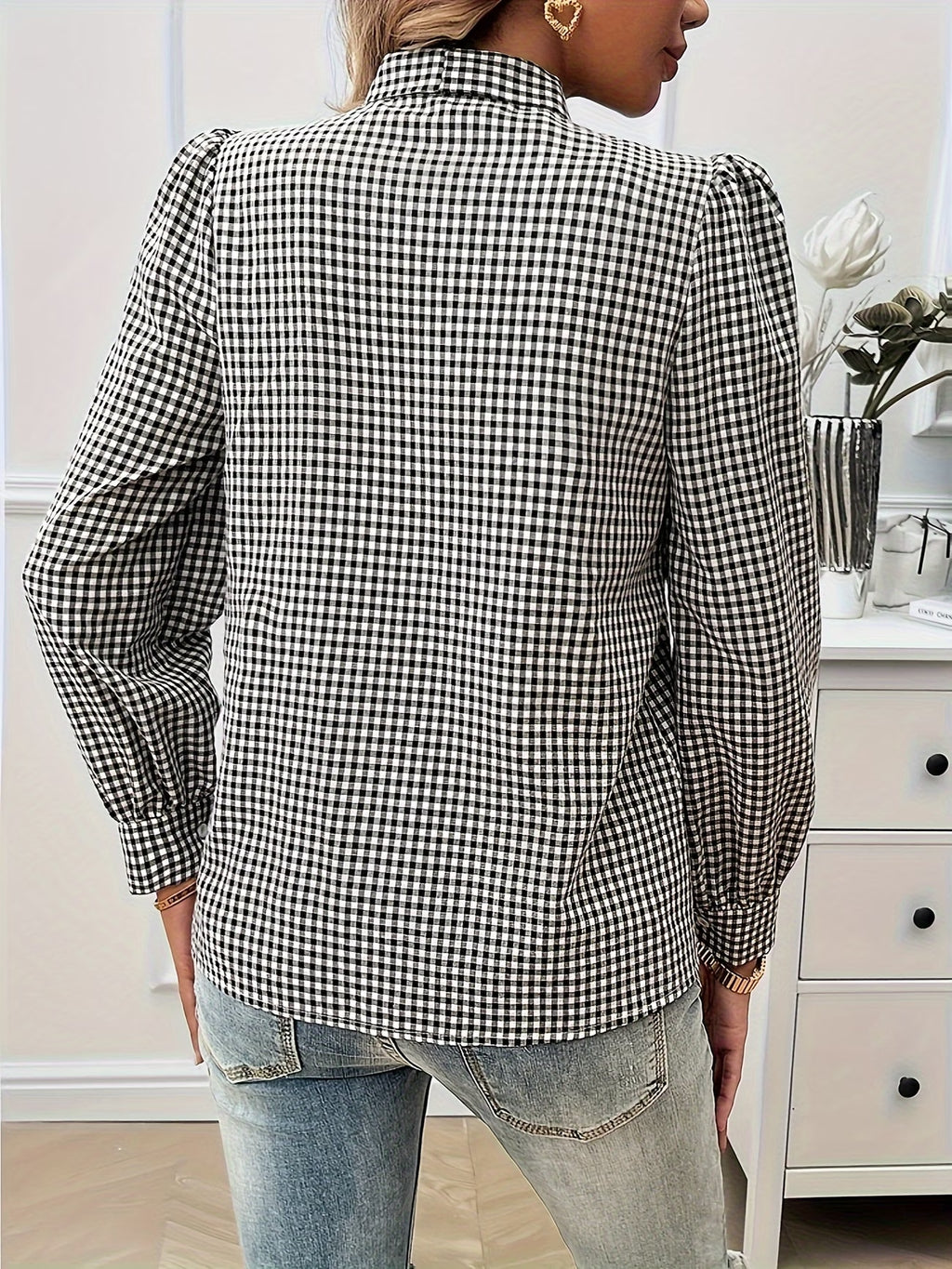 Chic Gingham Bow Shirt