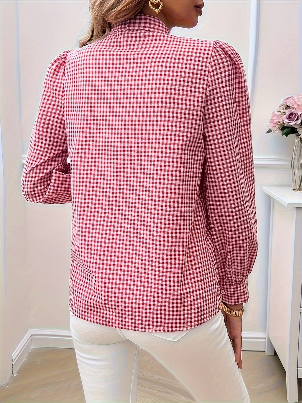 Chic Gingham Bow Shirt