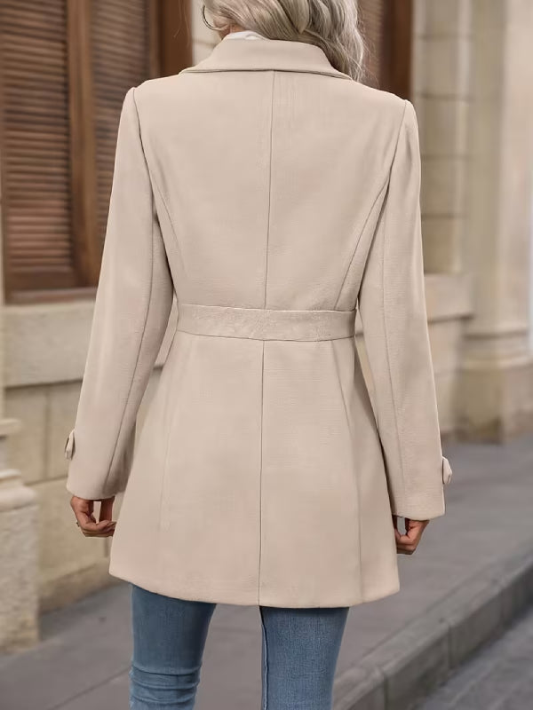 Elegant Tweed Winter Coat – Slim Fit Belted Jacket﻿