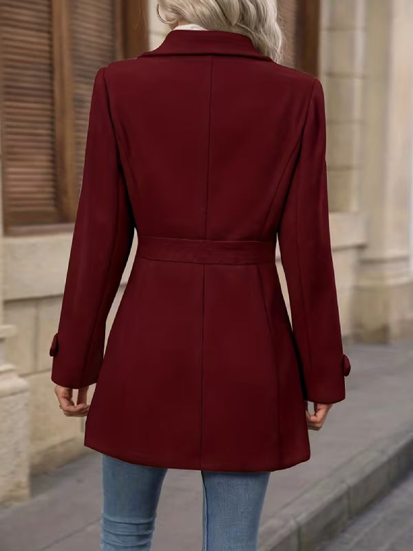 Elegant Tweed Winter Coat – Slim Fit Belted Jacket﻿