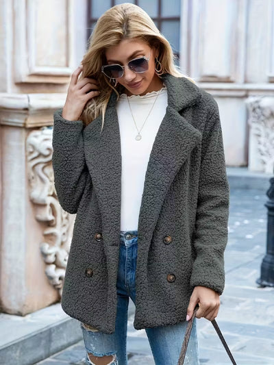 Cozy Fleece Button‑Front Jacket – Relaxed Fit Winter Coat