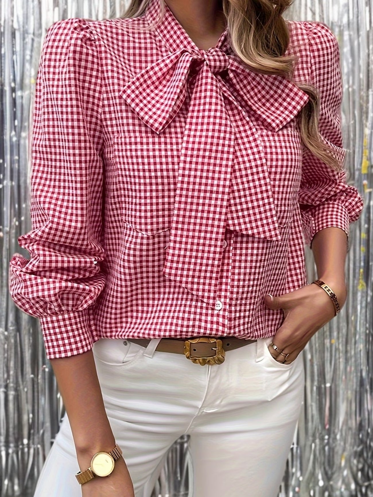 Chic Gingham Bow Shirt