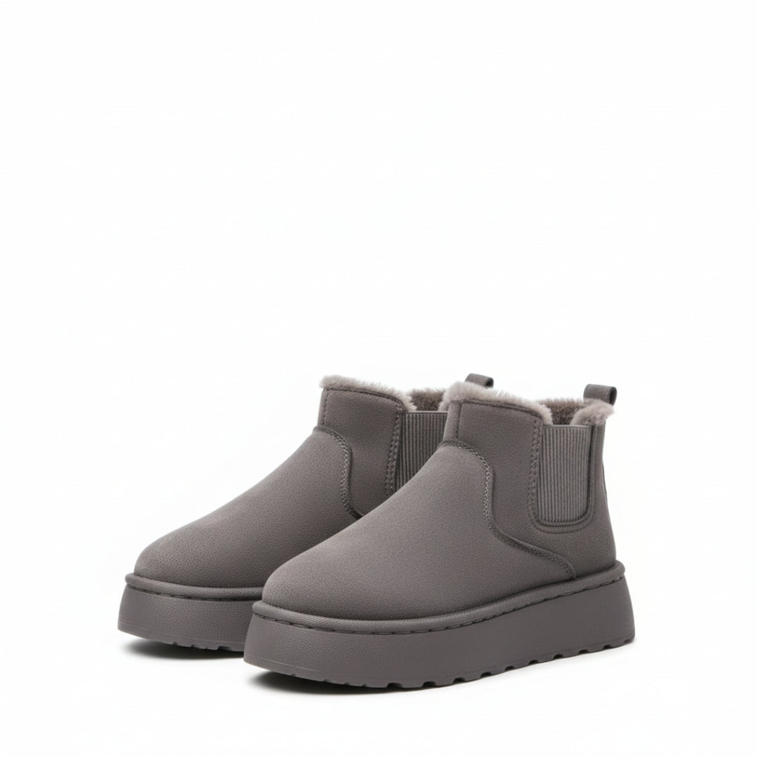 Fleece-Lined Platform Slip-On Ankle Boots for Winter
