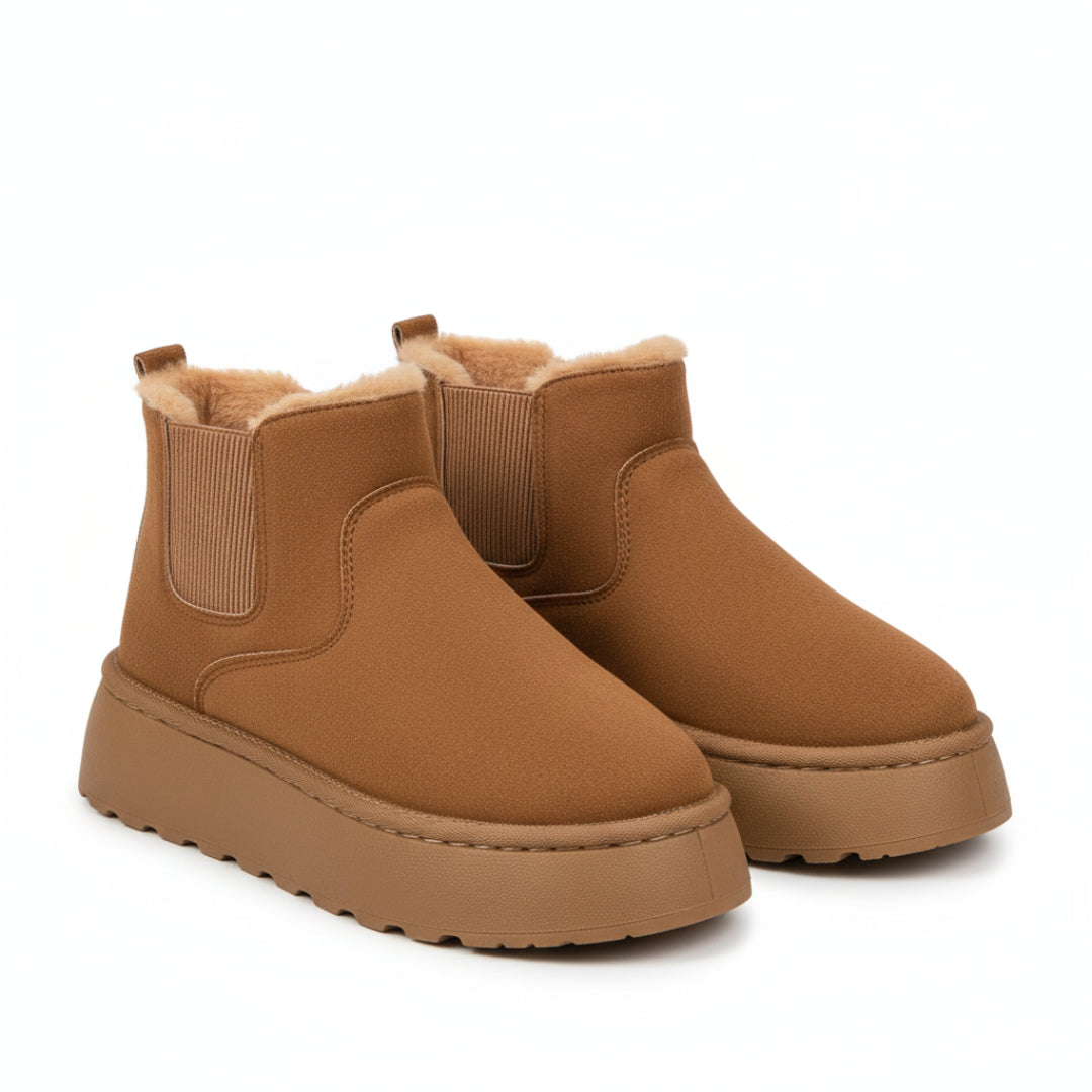 Fleece-Lined Platform Slip-On Ankle Boots for Winter