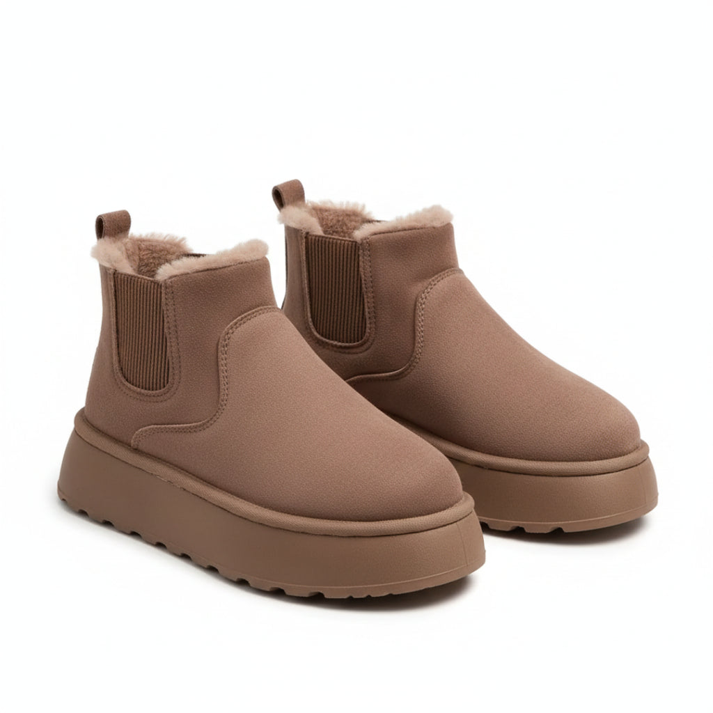 Fleece-Lined Platform Slip-On Ankle Boots for Winter