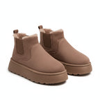 Fleece-Lined Platform Slip-On Ankle Boots for Winter