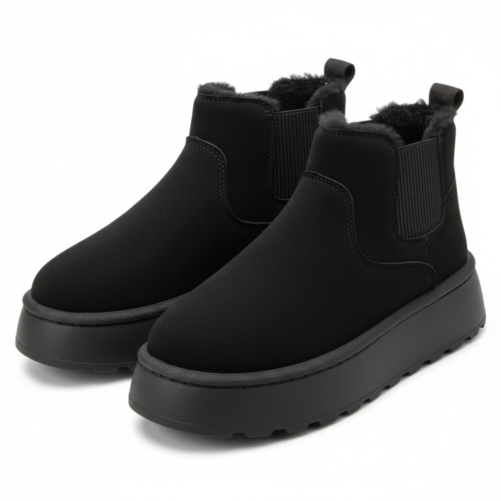 Fleece-Lined Platform Slip-On Ankle Boots for Winter