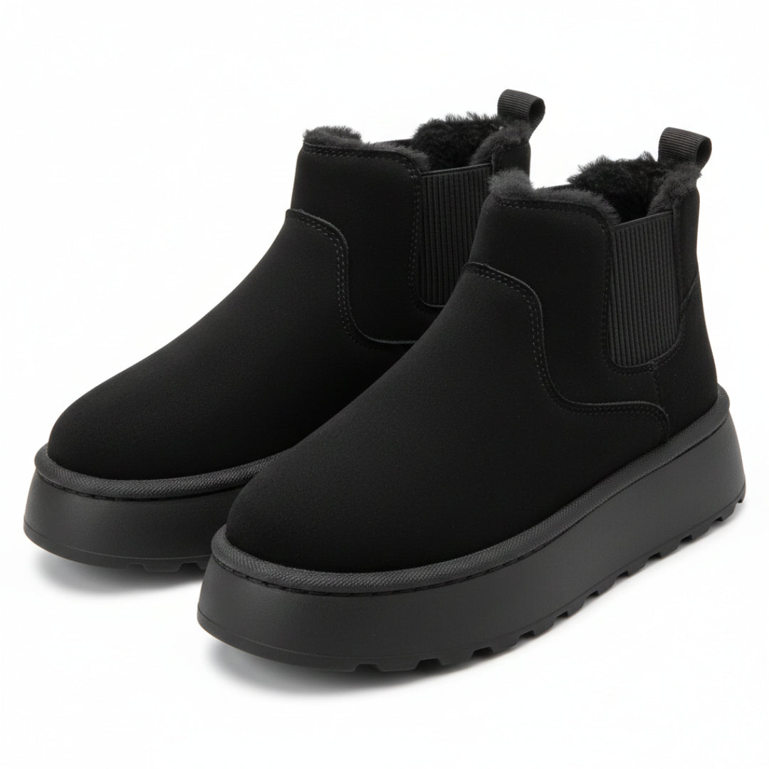 Fleece-Lined Platform Slip-On Ankle Boots for Winter