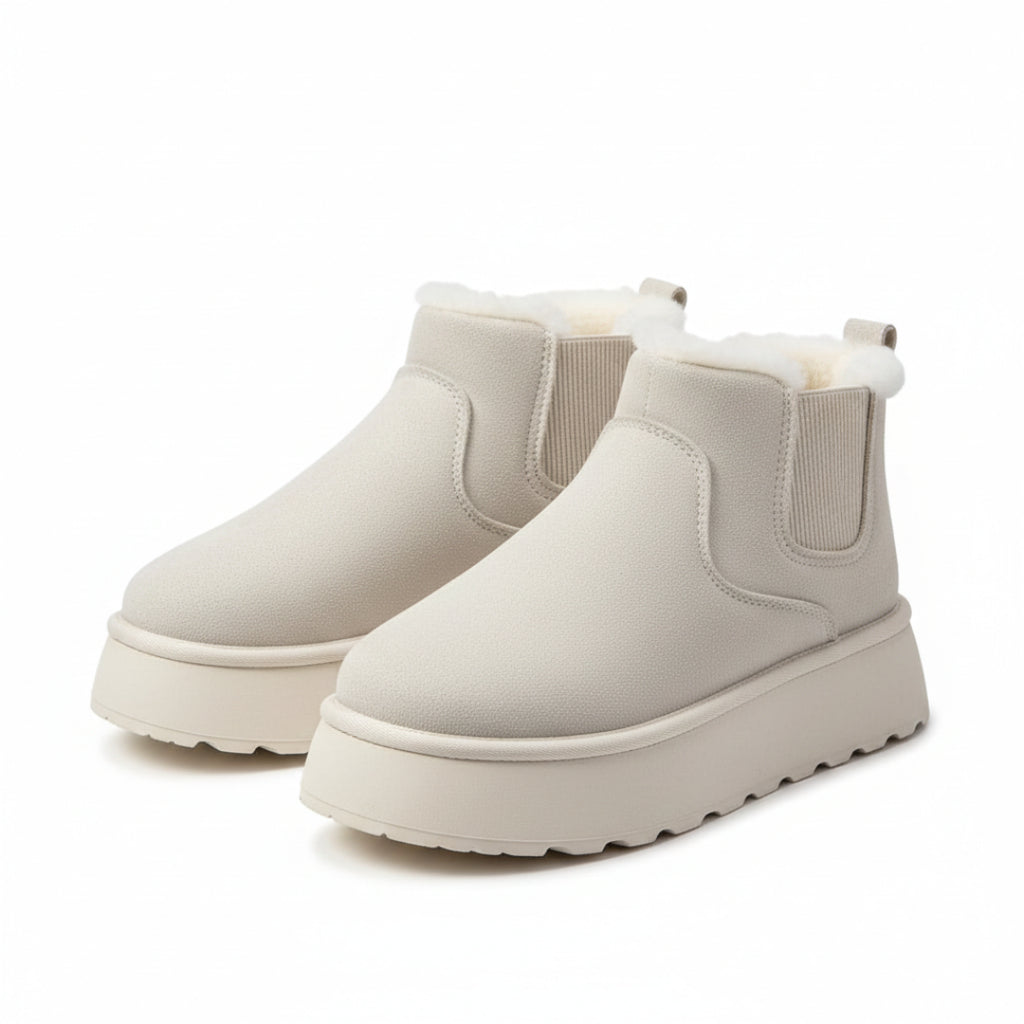 Fleece-Lined Platform Slip-On Ankle Boots for Winter