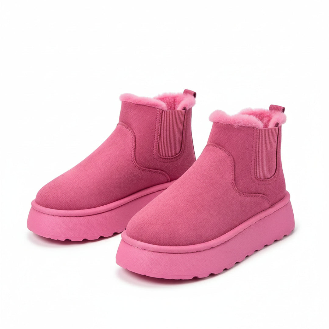 Fleece-Lined Platform Slip-On Ankle Boots for Winter