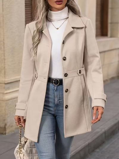 Elegant Tweed Winter Coat – Slim Fit Belted Jacket﻿