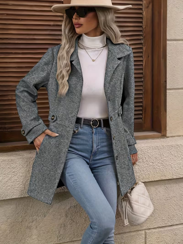 Elegant Tweed Winter Coat – Slim Fit Belted Jacket﻿