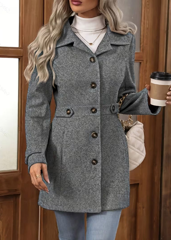 Elegant Tweed Winter Coat – Slim Fit Belted Jacket﻿