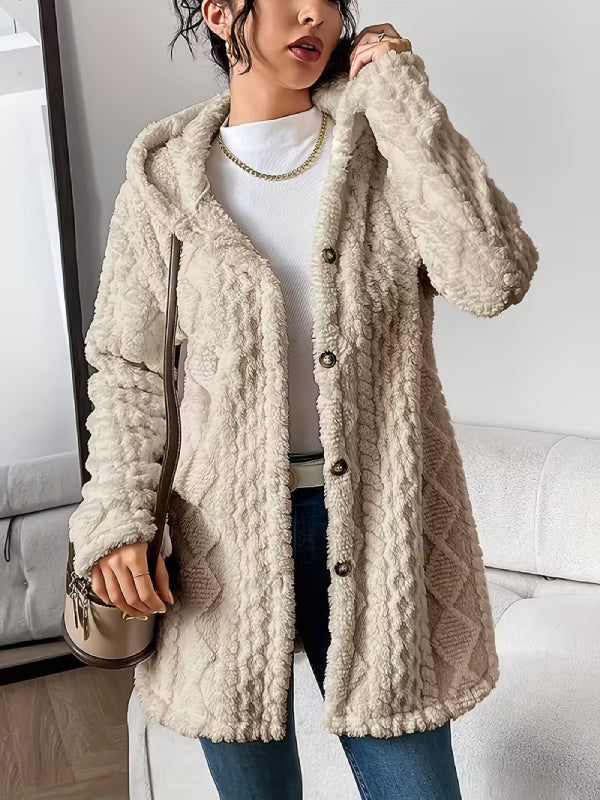 Soft Plush Fleece Coat – Relaxed Fit Quilted Winter Jacket