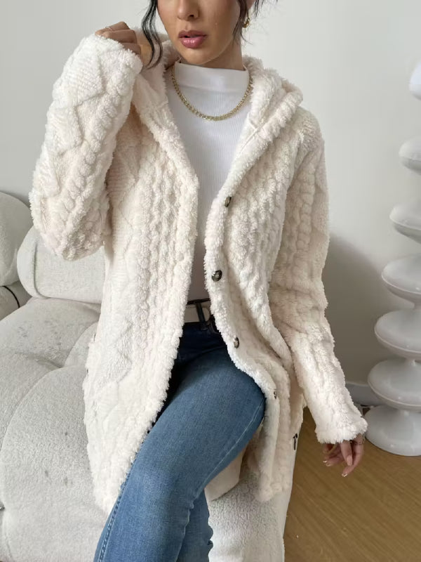 Soft Plush Fleece Coat – Relaxed Fit Quilted Winter Jacket