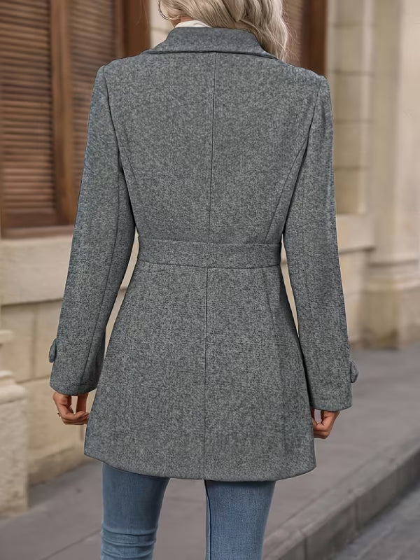 Elegant Tweed Winter Coat – Slim Fit Belted Jacket﻿