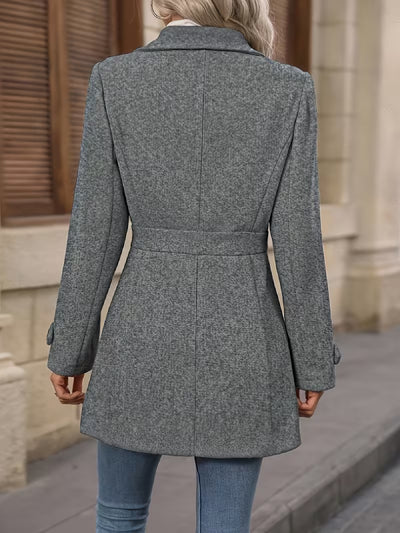 Elegant Tweed Winter Coat – Slim Fit Belted Jacket﻿