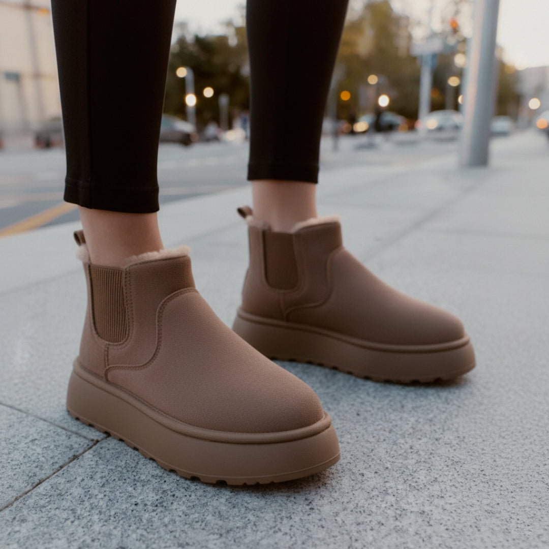 Fleece-Lined Platform Slip-On Ankle Boots for Winter