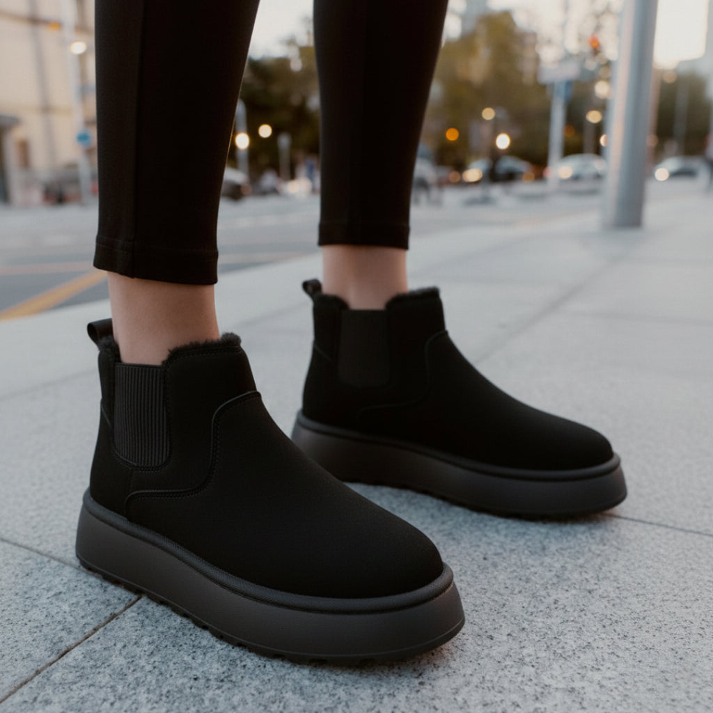 Fleece-Lined Platform Slip-On Ankle Boots for Winter