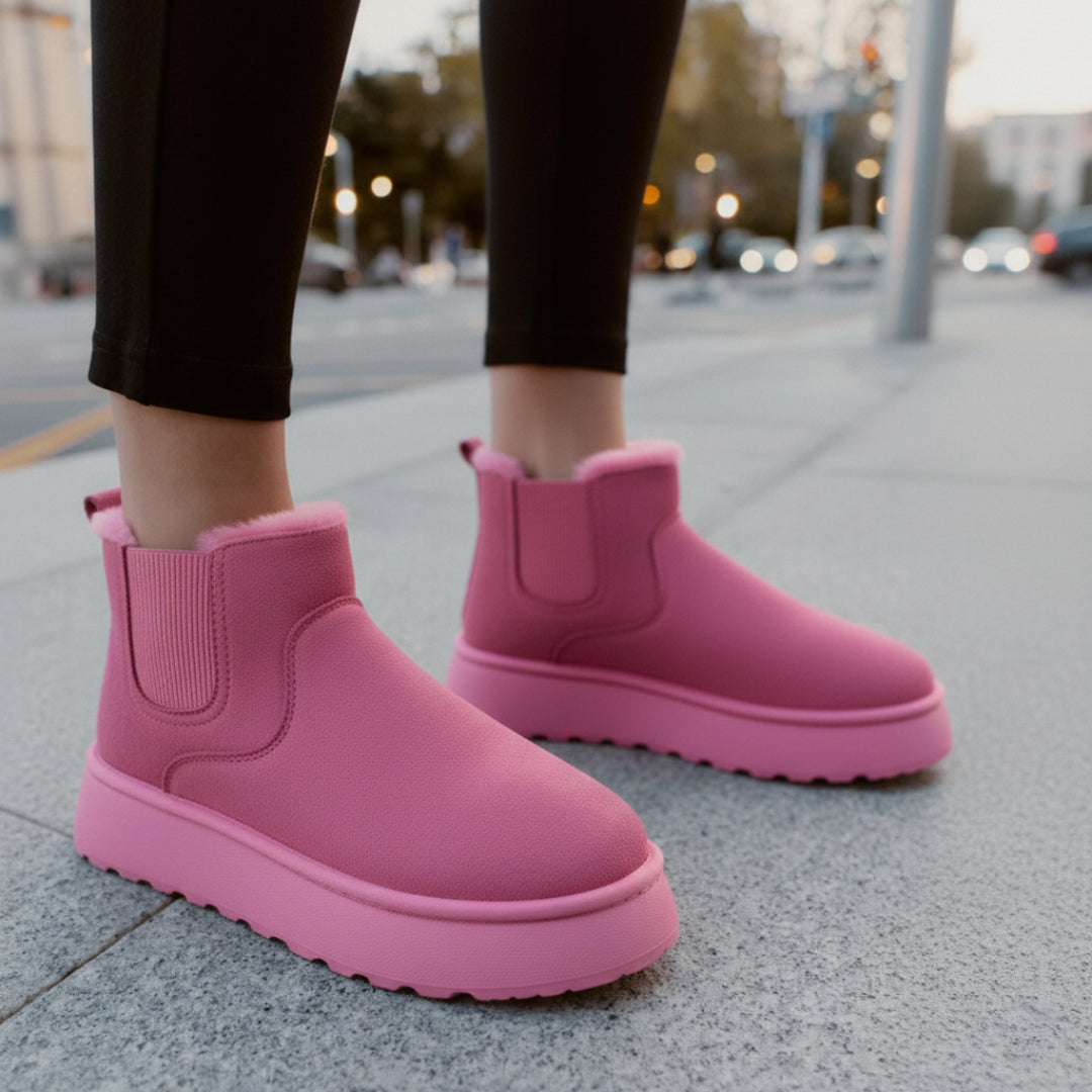 Fleece-Lined Platform Slip-On Ankle Boots for Winter