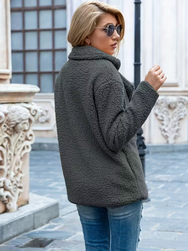 Cozy Fleece Button‑Front Jacket – Relaxed Fit Winter Coat