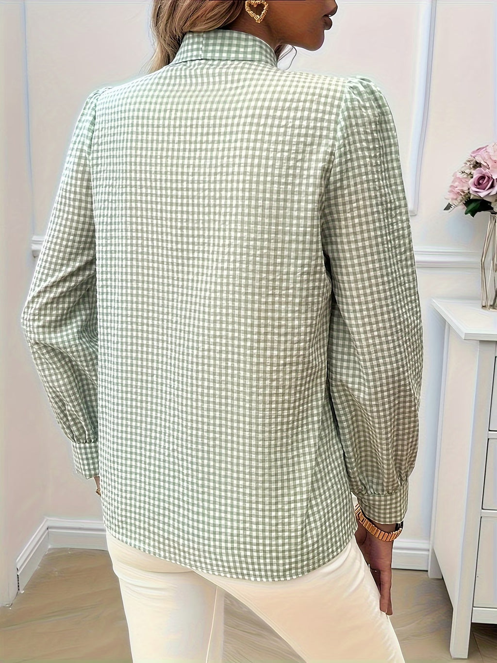 Chic Gingham Bow Shirt