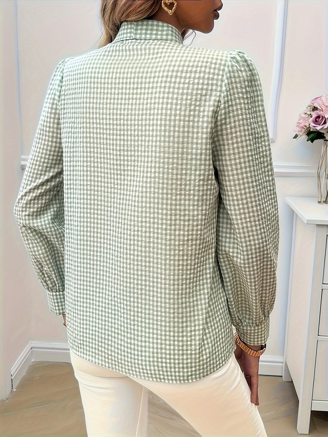 Chic Gingham Bow Shirt