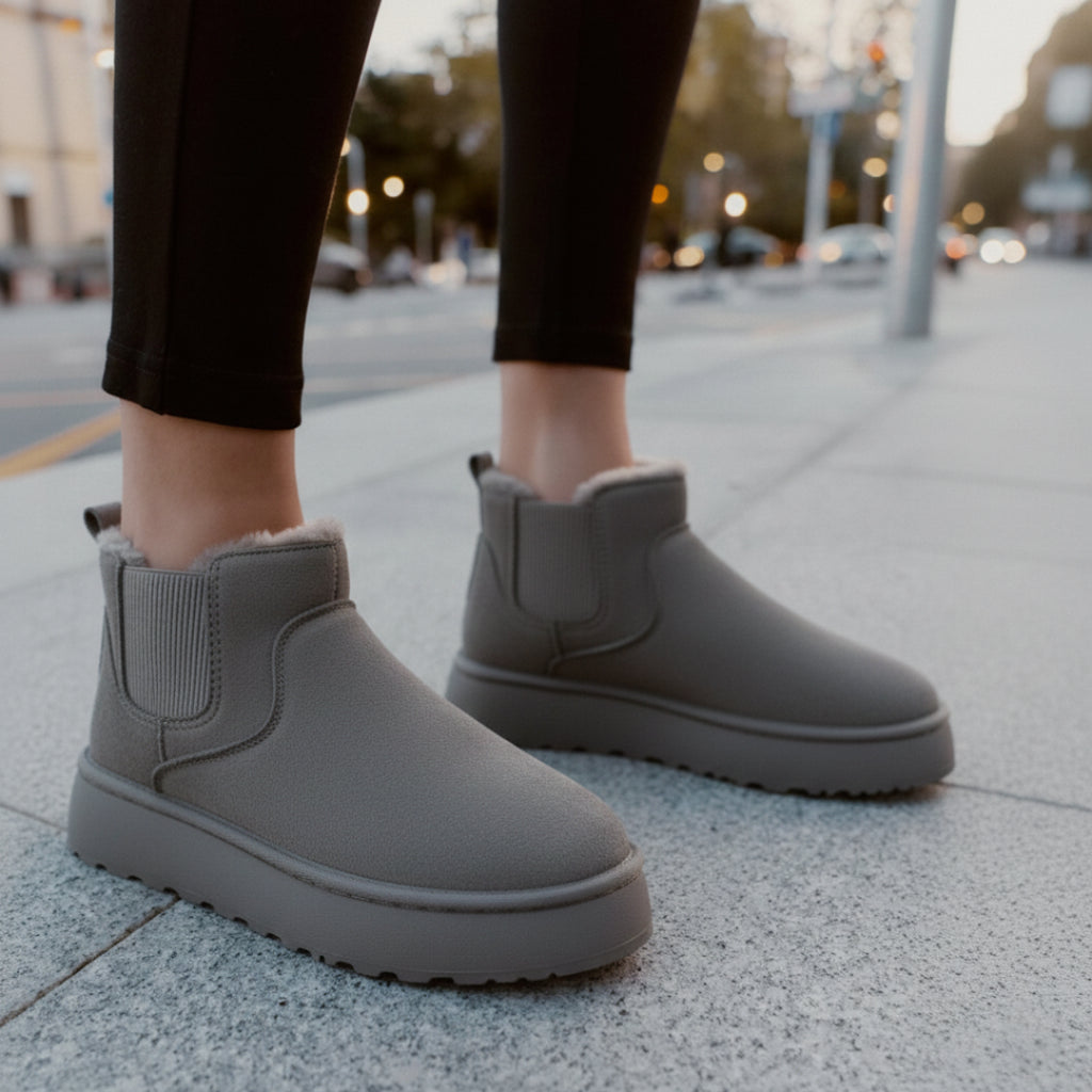 Fleece-Lined Platform Slip-On Ankle Boots for Winter