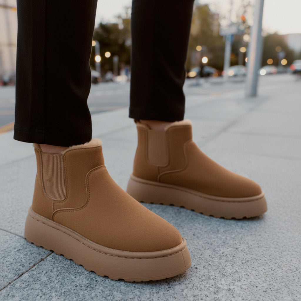 Fleece-Lined Platform Slip-On Ankle Boots for Winter