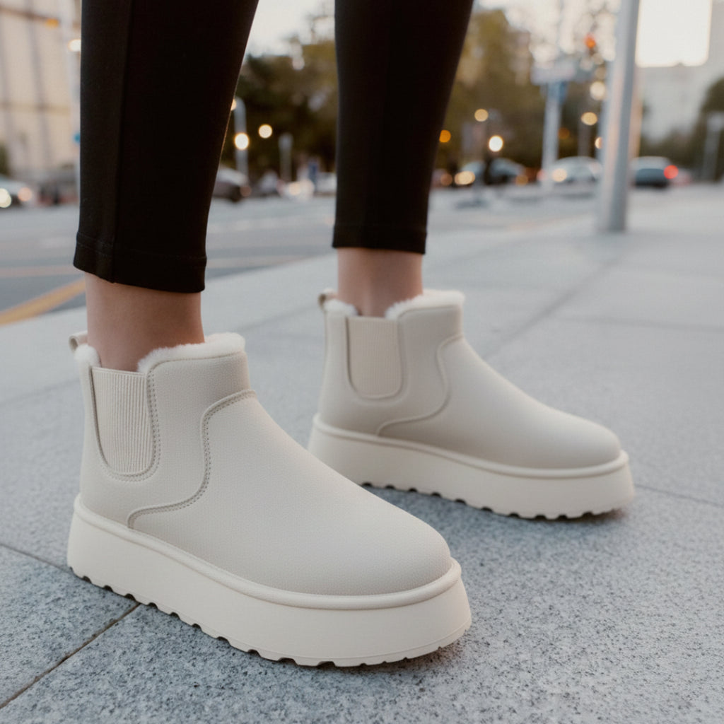Fleece-Lined Platform Slip-On Ankle Boots for Winter